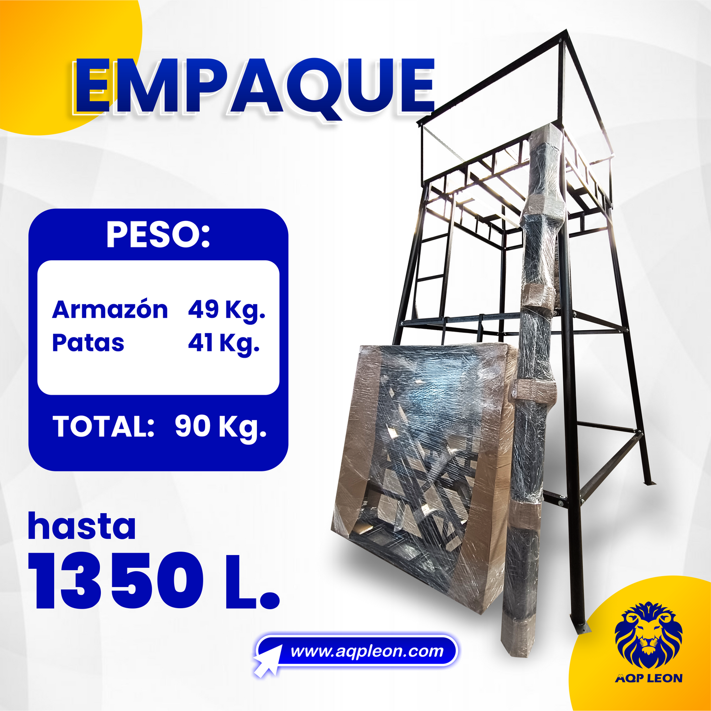 Base metálica armable 3 m. de altura 1350 Litros - MODELO ABIERTO